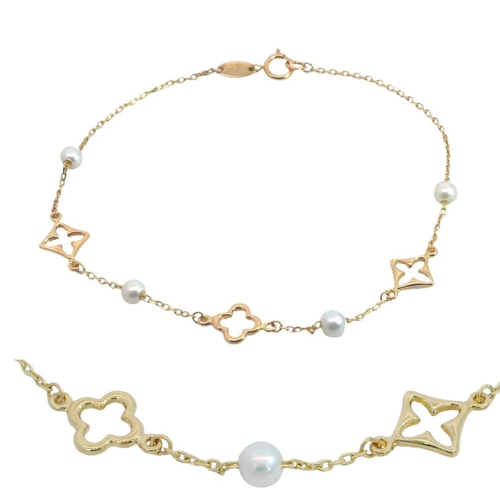 PULSERA FLORES Y PERLAS.17CM.