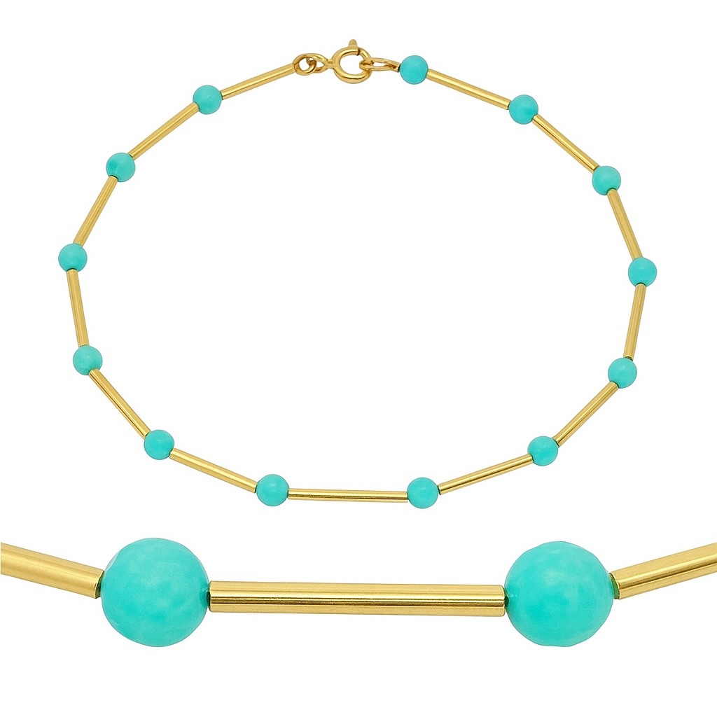 GOLD TUBES AND AMAZONITE BRACELET.17CM