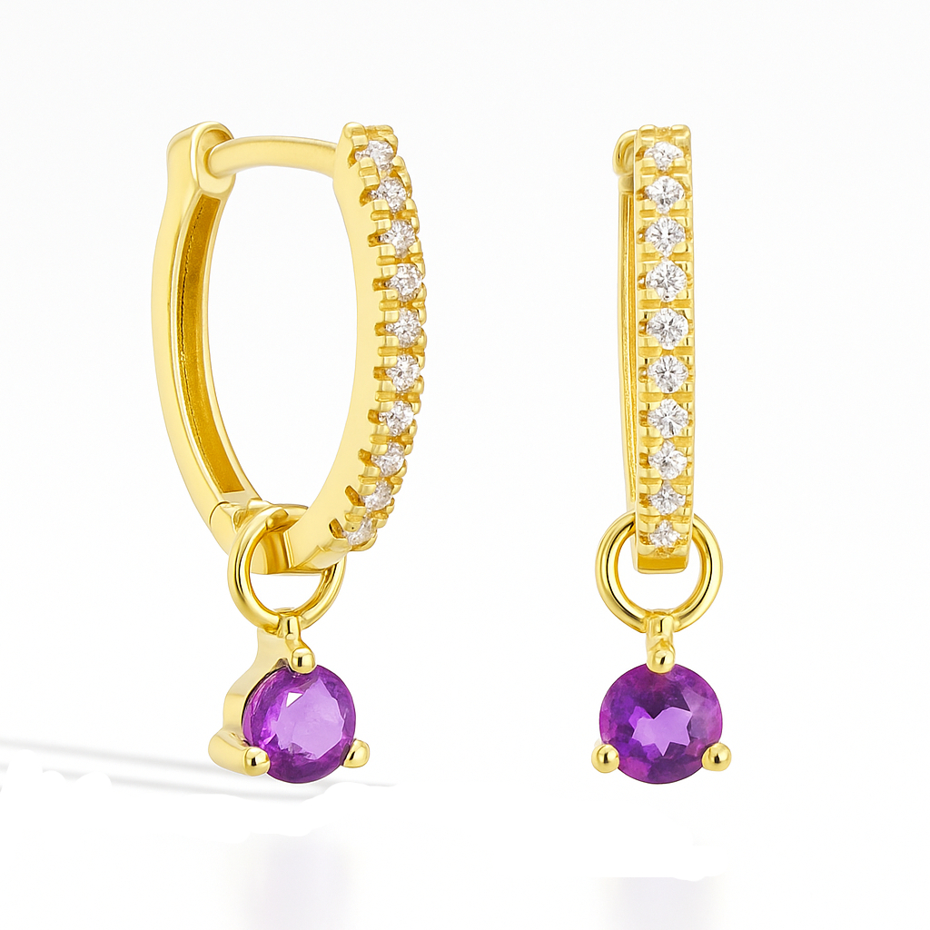 PENDIENTES ARO DESMONTABLE AMATISTA 3MM Y CIRCONITAS.17x1'5MM.