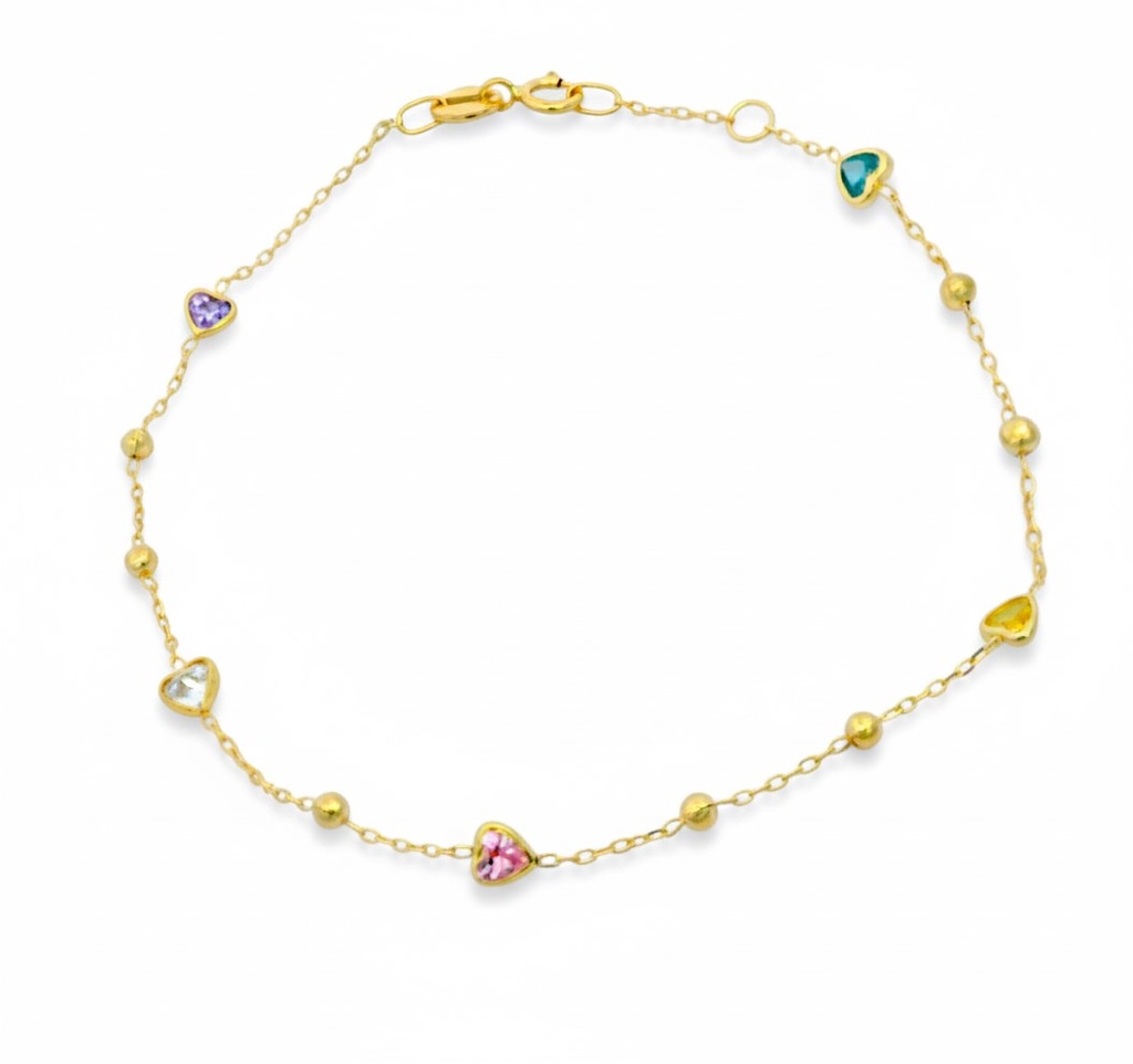 HEART COLORED CZ BRACELET.45CM