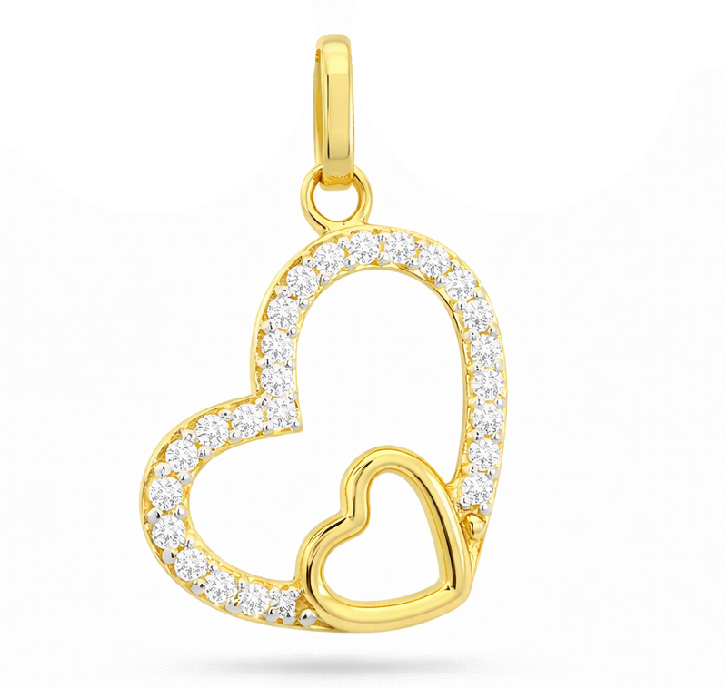 COLGANTE DOS CORAZONES CON CIRCONITAS. 9KILATES.14x13MM
