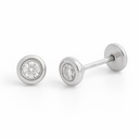 2'5MM CZ WHITE GOLD STUD EARRINGS.SCREW BACK.