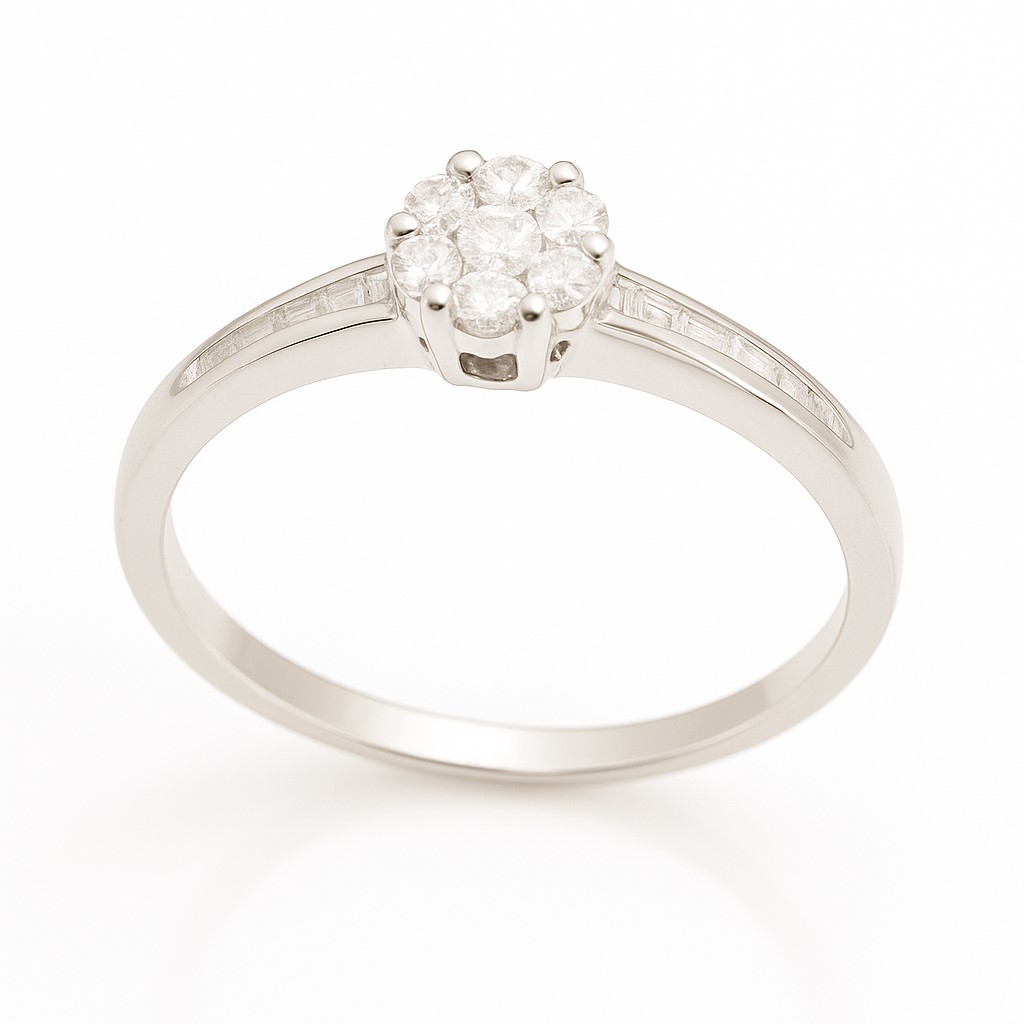 WHITE GOLD DIAMOND RING.QUALITY SI 1 ,COLOR H.0.17 CT TW