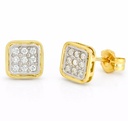 PENDIENTES CUADRADOS BICOLOR.6MM. PRESION. 9 KILATES