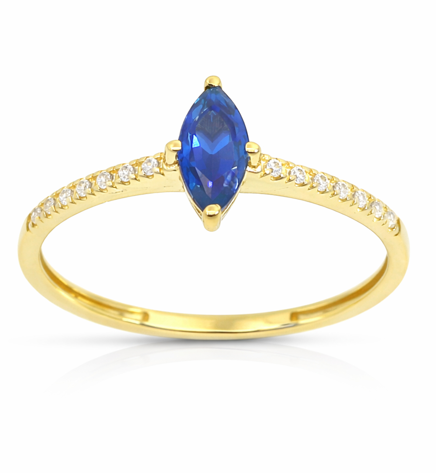 7MM NANO SAPPHIRE AND CZ 9 KARAT GOLD RING