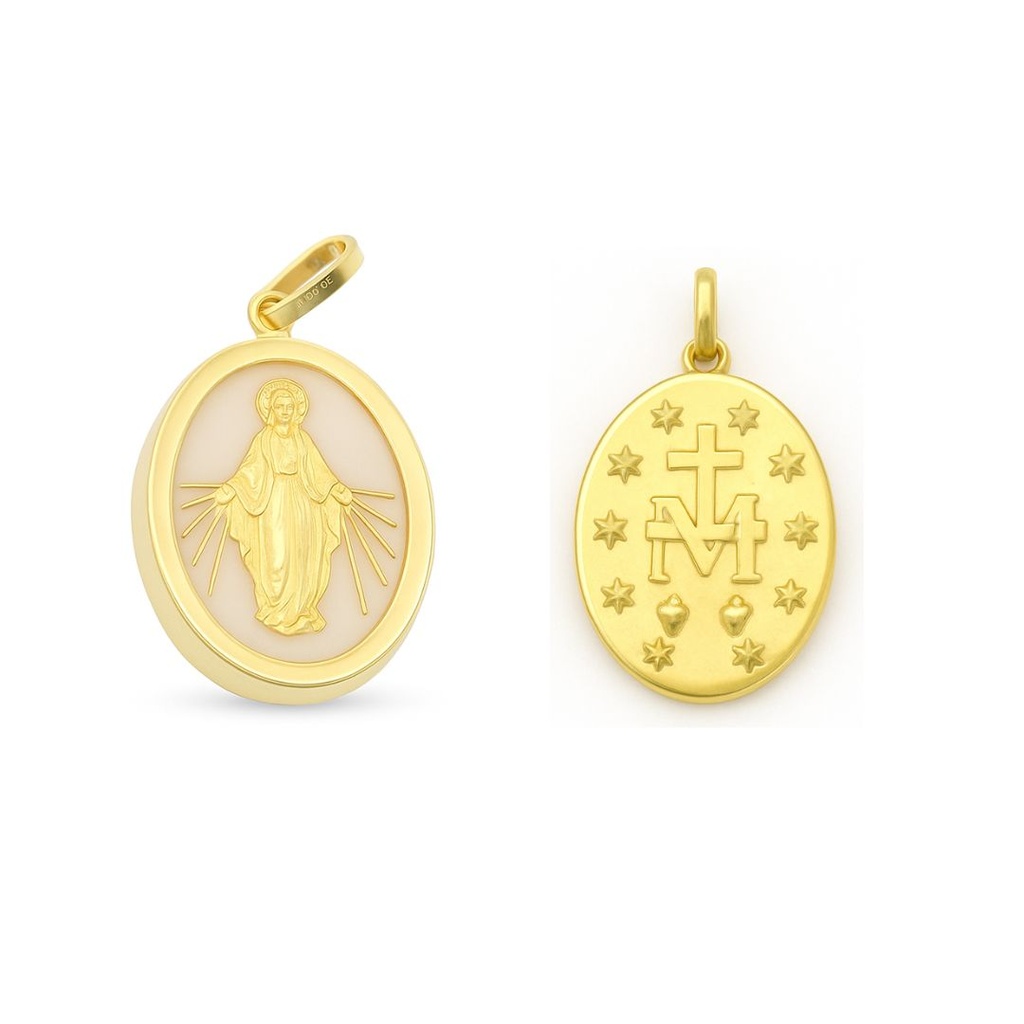 10MM MIRACULOUS MARY MOTHER OF PEARL PENDANT.