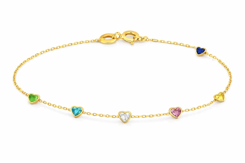 PULSERA CIRCONITAS CORAZON .9KILATES