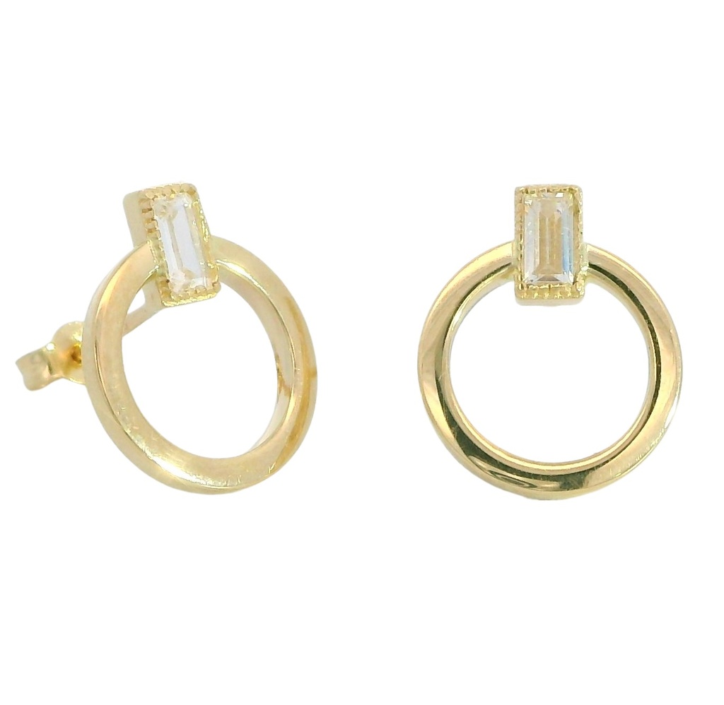 11MM ROUND EARRINGS WITH SQUARE CZ.