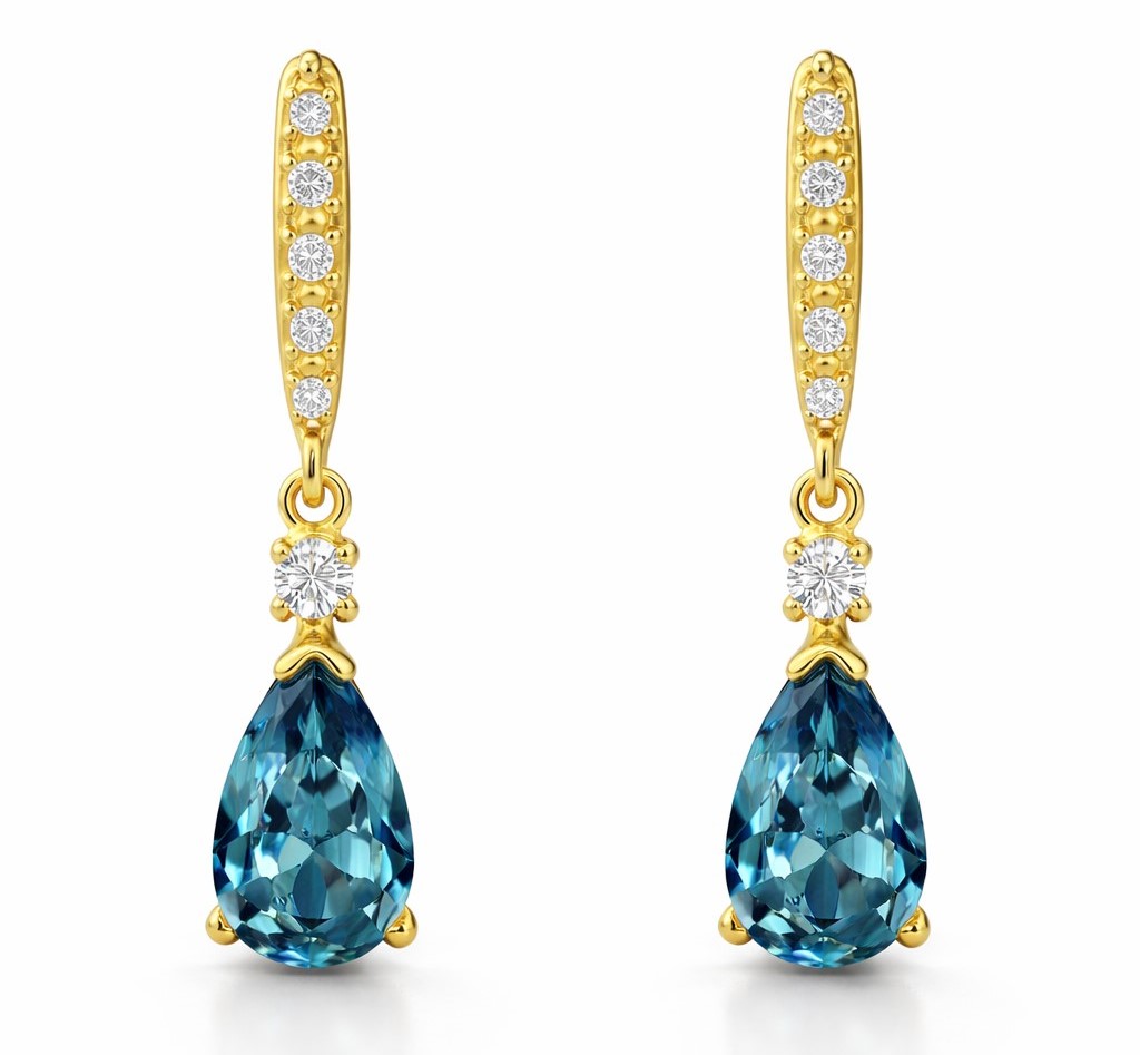 6x4MM LONDON BLUE TOPAZ AND CZ DANGLING EARRINGS.18MM