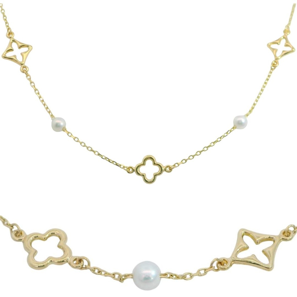 GARGANTILLA PERLAS Y FLORES. CADENA 45CM.