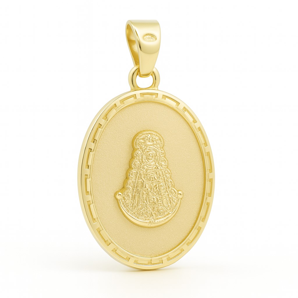 MEDALLA OVALADA VIRGEN DEL ROCIO CON GRECA.16x13MM