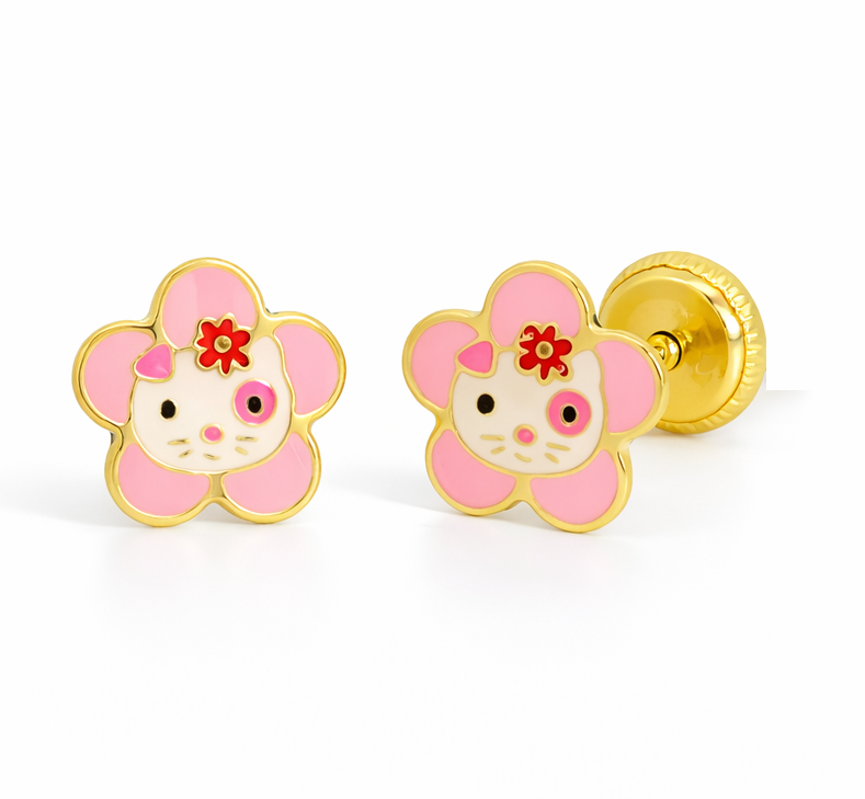 6MM ENAMEL KITTY KID EARRINGS.