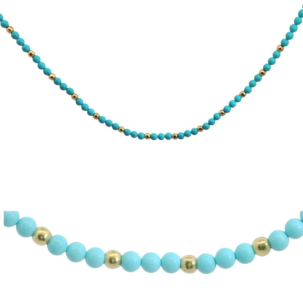 3MM GOLD AND TURQUOISE COLOR BALLS NECKLACE.