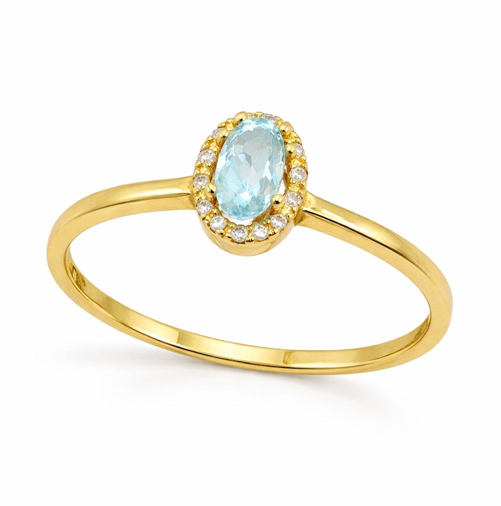 5x3MM OVAL AQUAMARINE AND CZ RING