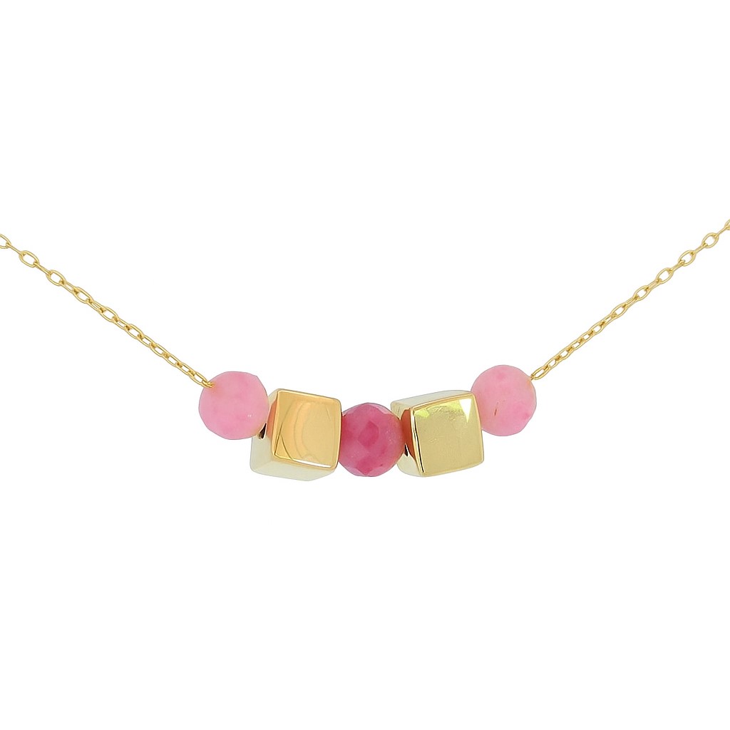 GOLD CUBES AND TOURMALINE NECKLACE.45CM.