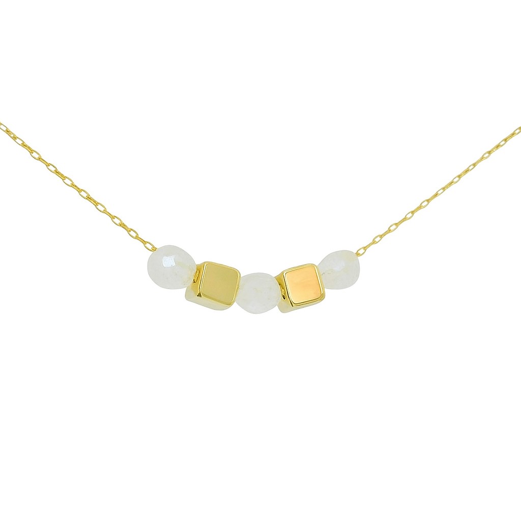 GOLD CUBES AND MOONSTONE NECKLACE.45CM.
