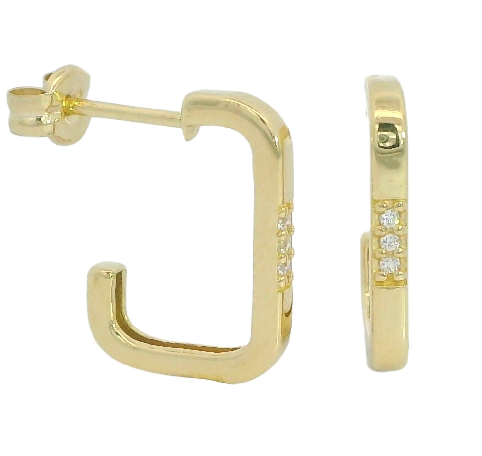 14MM SQUARE HOOP EARRINGS WITH CZ.
