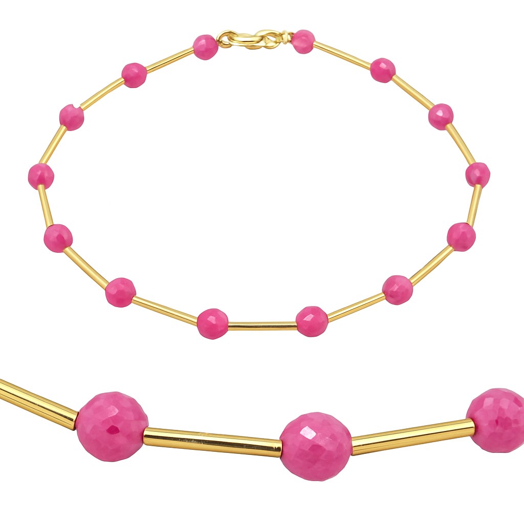 GOLD TUBES AND TOURMALINE STONES BRACELET.17CM.