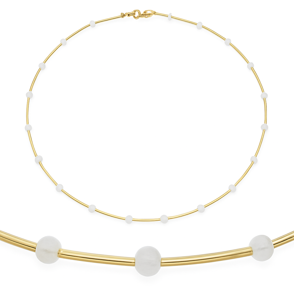 GOLD TUBES AND MOONSTONE NECKLACE