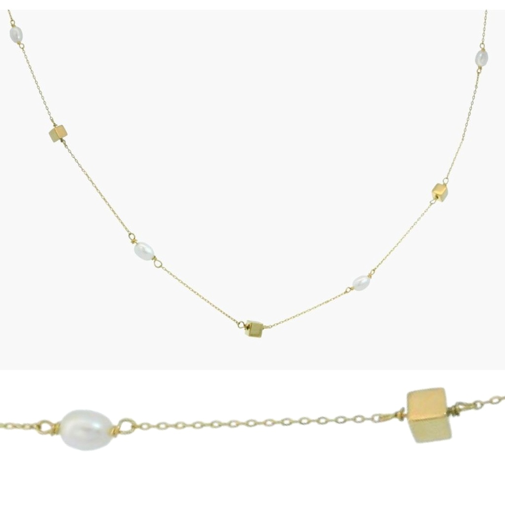 GOLD CUBES AND FRESHWATER PEARL NECKLACE