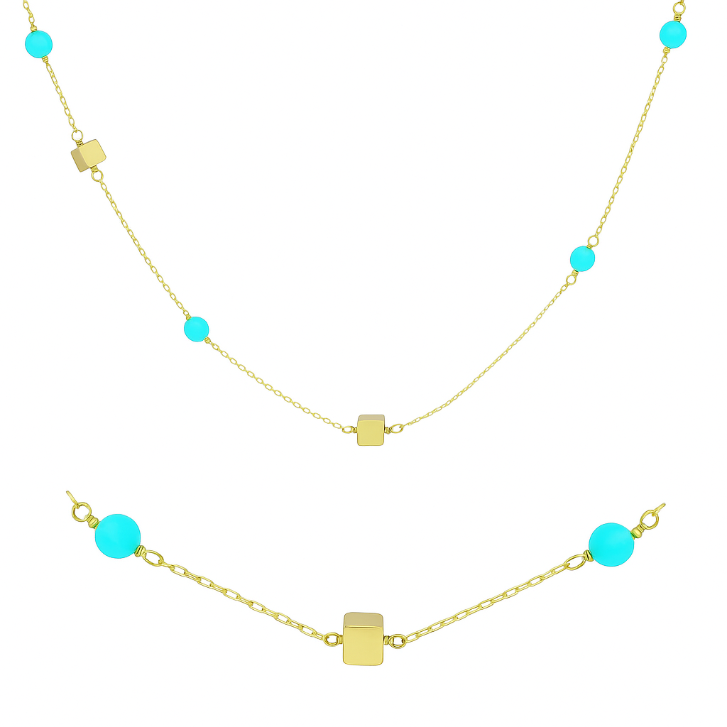 GOLD CUBES AND AMAZONITE NECKLACE