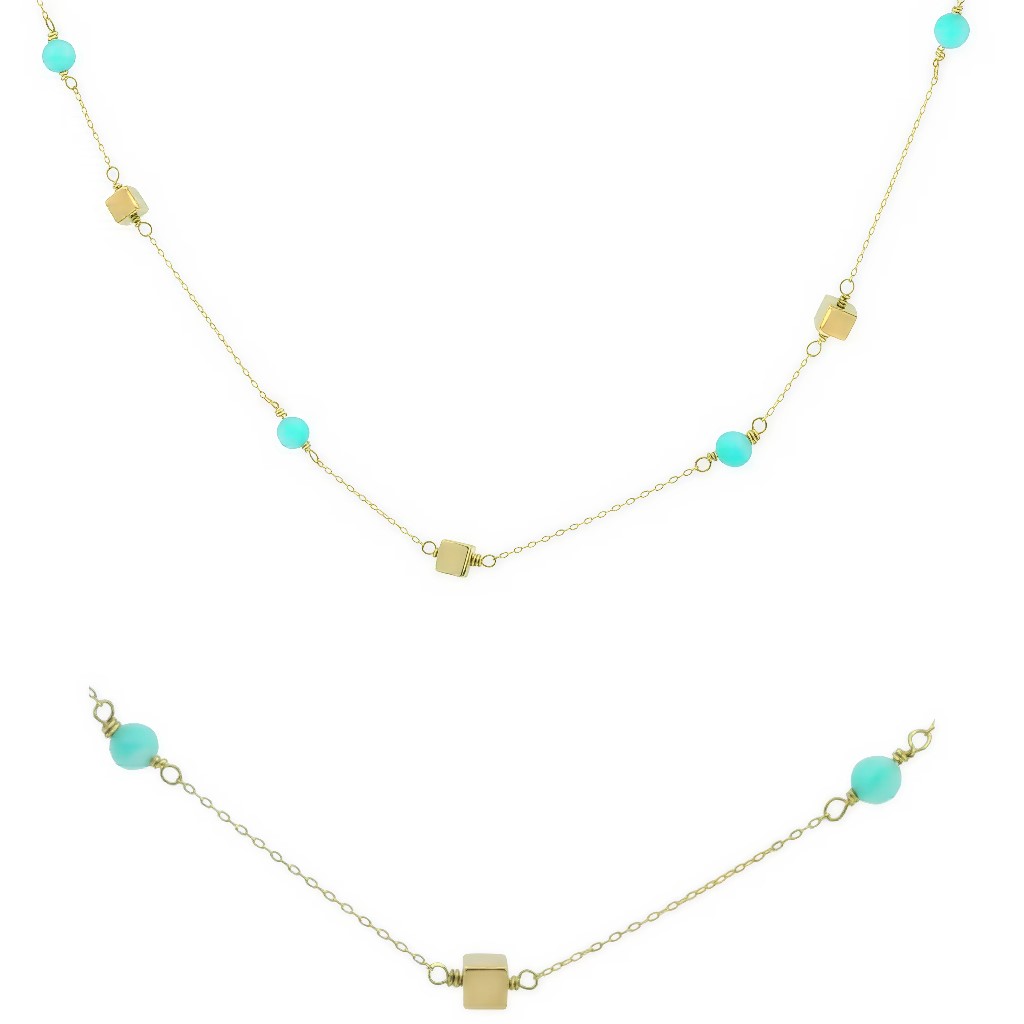 GOLD CUBES AND AMAZONITE NECKLACE