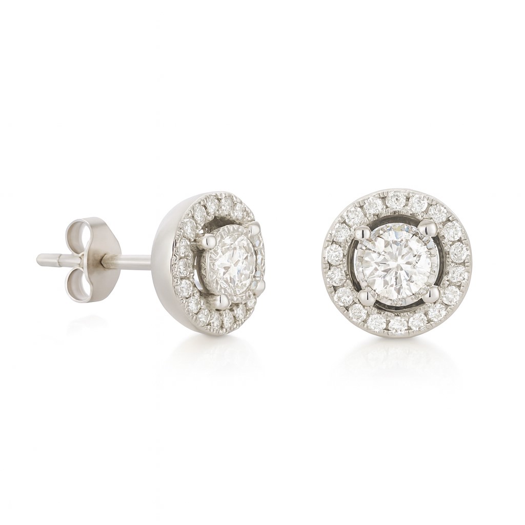 WHITE GOLD DIAMOND STUD EARRINGS.QUALITY SI.COLOR H.0.30 CT TW