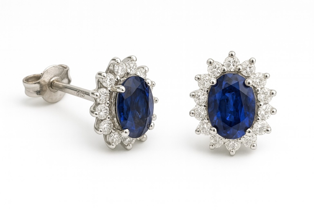 SAPPHIRE AND DIAMOND STUD EARRINGS.QUALITY SI.COLOR H.SAPPHIRE 1.3 CT.DIAMONDS 0.30 CT TW