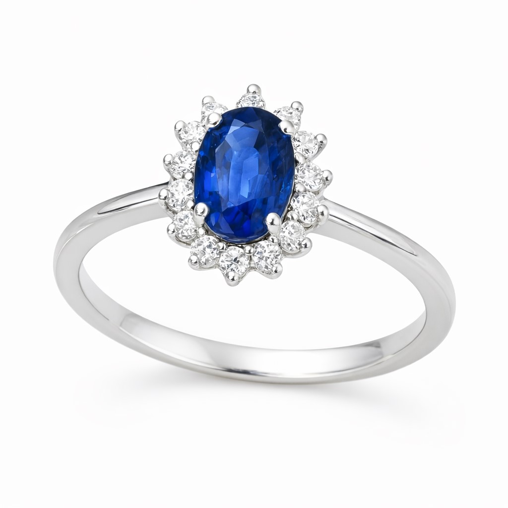 0.60 CT OVAL SAPPHIRE AND DIAMONDS RING.QUALITY SI.COLOR H. DIAMONDS 0.15 CT TW 