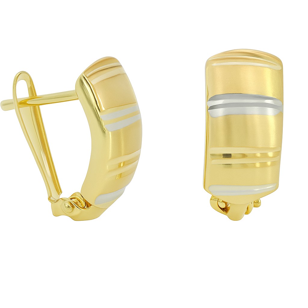 TWO TONE GOLD LEVERBACK EARRINGS.17x6MM