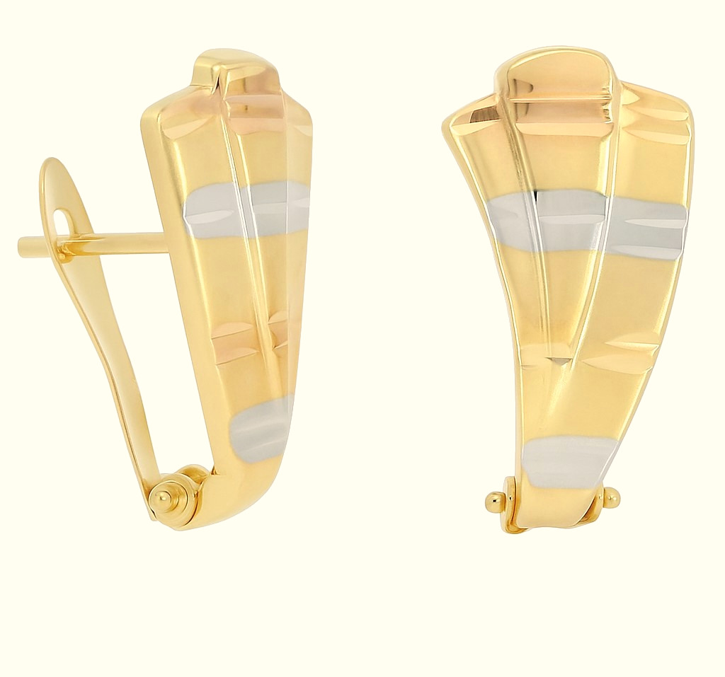 TWO TONE GOLD LEVERBACK EARRINGS.19x9MM