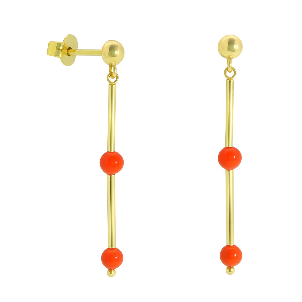PENDIENTES LARGOS TUBOS CON BOLAS CORAL FINO
