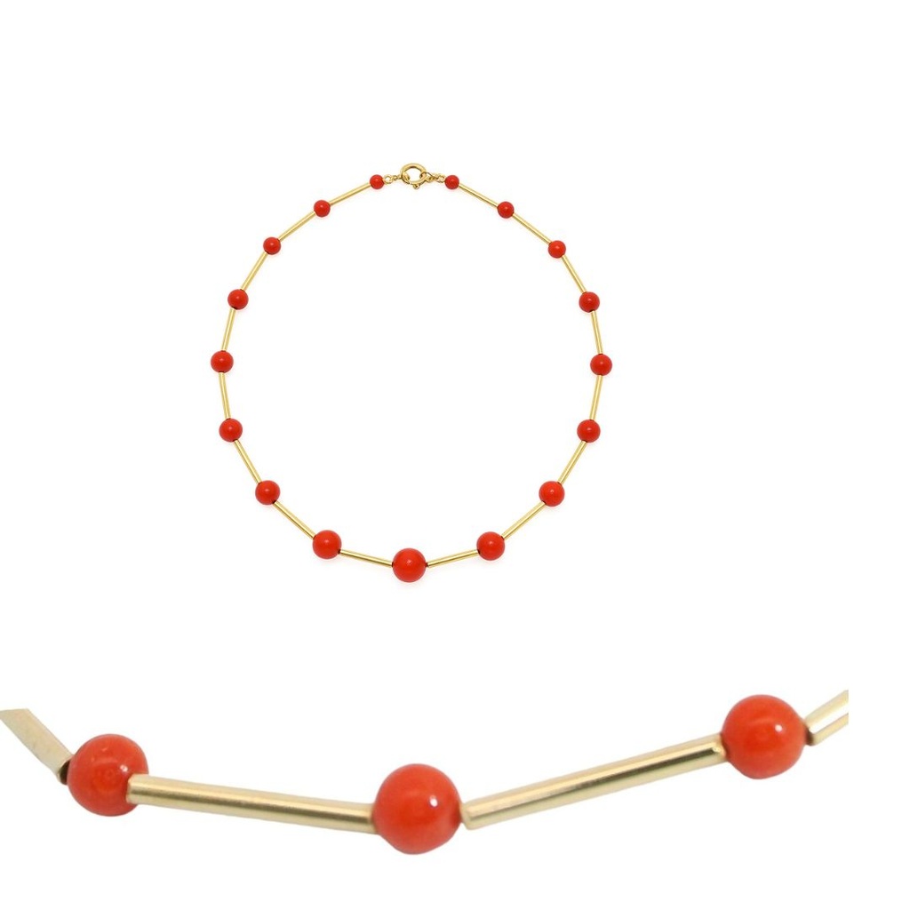 PULSERA TUBOS CON BOLAS CORAL FINO .17CM