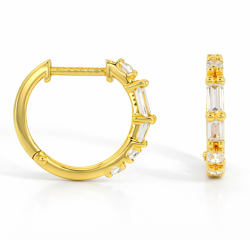 AROS CON CIRCONITAS BAGUETTE.12MM.9 KILATES
