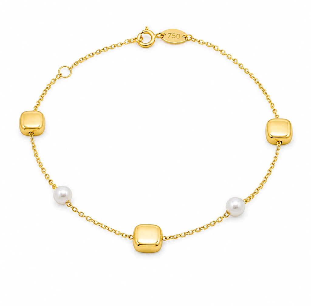 PULSERA PERLAS Y CUBOS .9KILATES