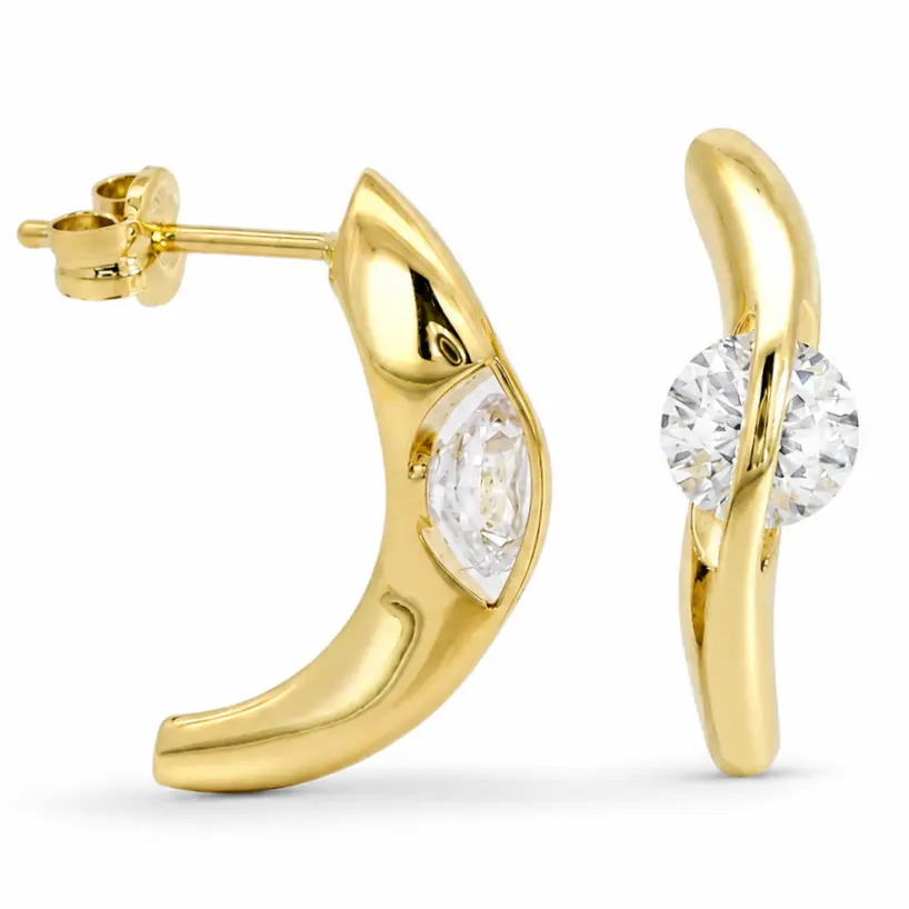 17x3MM HALF HOOP EARRINGS WITH 5MM CZ.9 KARAT