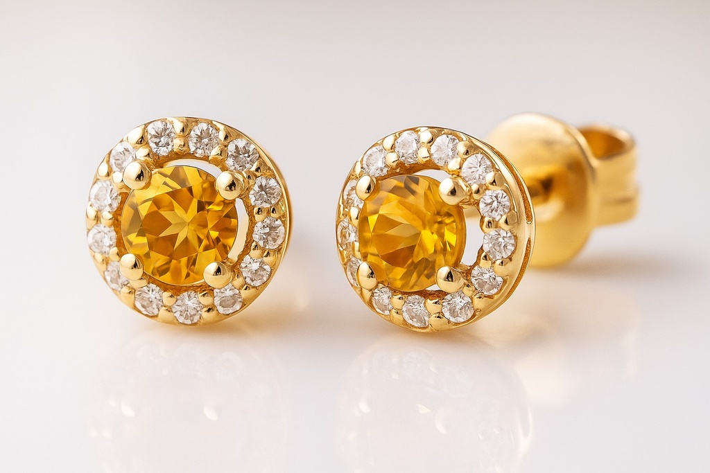 5MM STUD EARRINGS.3MM CITRINE AND CZ