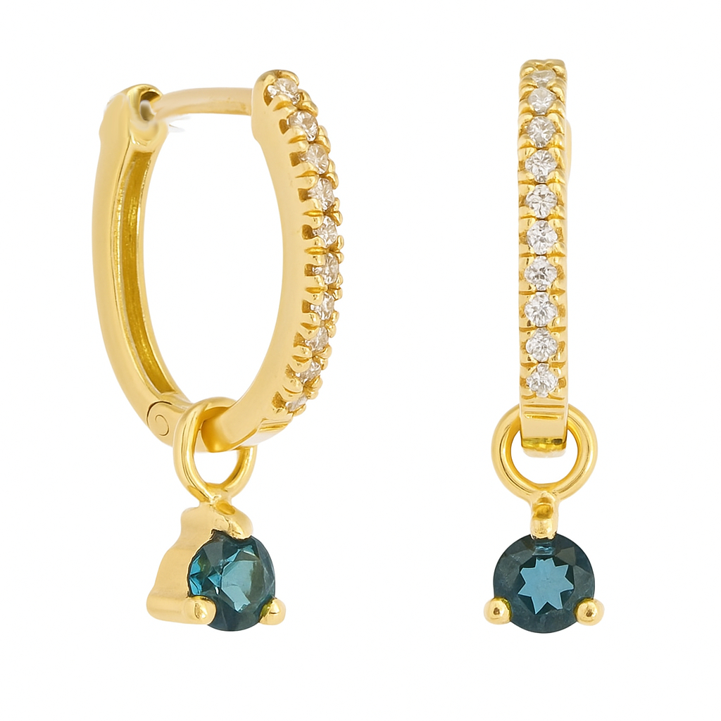 3MM LONDON BLUE TOPAZ AND CZ DETACHABLE HOOP EARRINGS