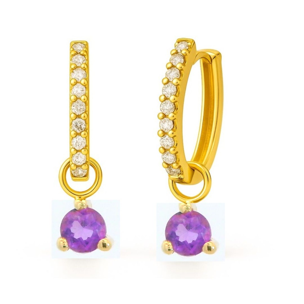 PENDIENTES ARO DESMONTABLE AMATISTA 3MM Y CIRCONITAS.17x1'5MM.