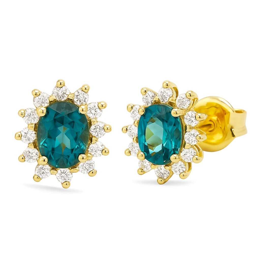 PENDIENTE ROSETON TOPACIO LONDON BLUE DE 4x3MM Y CIRCONITAS.