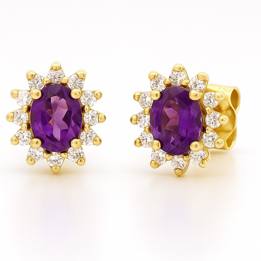 4x3MM AMETHYST AND CZ STUD EARRINGS
