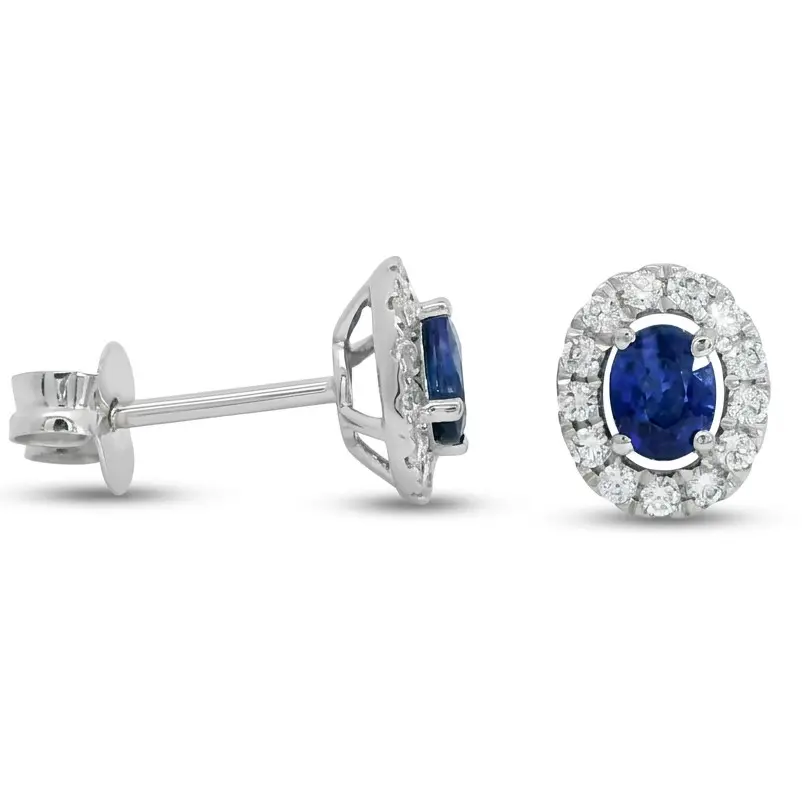 PENDIENTES ZAFIRO OVAL DE 5x4MM(0.51 CT TW)  CON BRILLANTES 0.26 CT TW