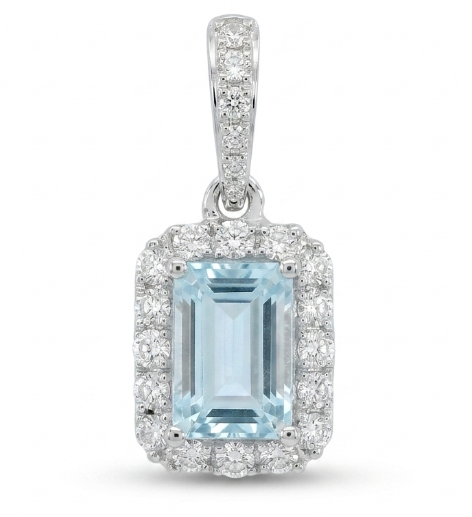 6x4MM(0.51 CT) AQUAMARINE RING WITH H-SI DIAMONDS(0.15 CT TW)