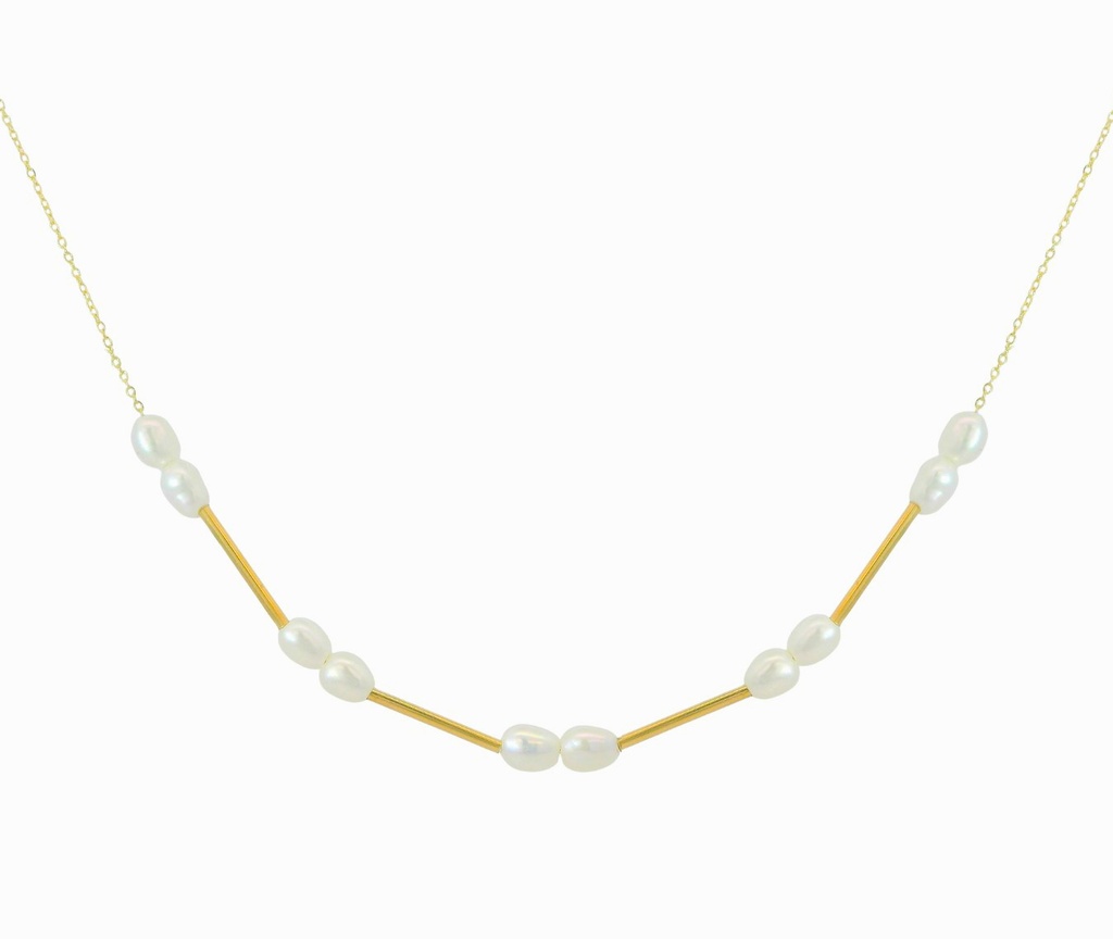 GOLD TUBES AND FRESHWATER PEARLS NECKLACE