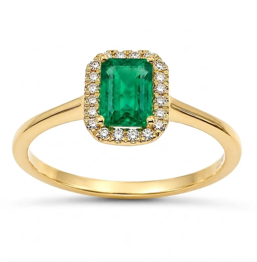 SORTIJA  ESMERALDA DE  6x4MM (0.66CT) Y  BRILLANTES 0.08 CT TW