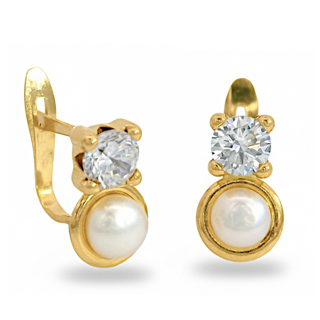 CZ AND FRESHWATER PEARL FIRST COMMUNION LEVERBACK EARRINGS
