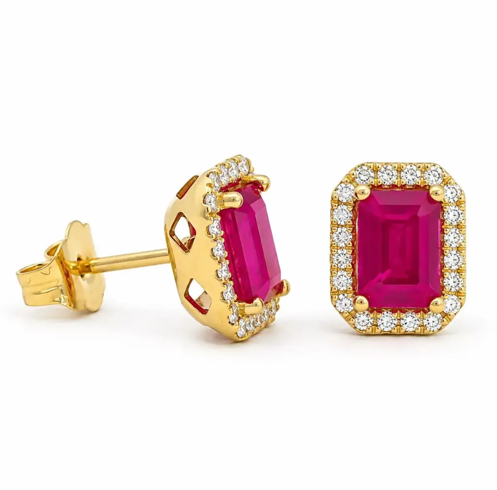 6x4MM (1.32 CT TW) RUBI STUD EARRINGS WITH DIAMONDS