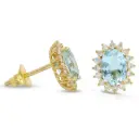 8x6MM AQUAMARINE STUD EARRINGS WITH H-SI DIAMONDS(0.30 CT TW)