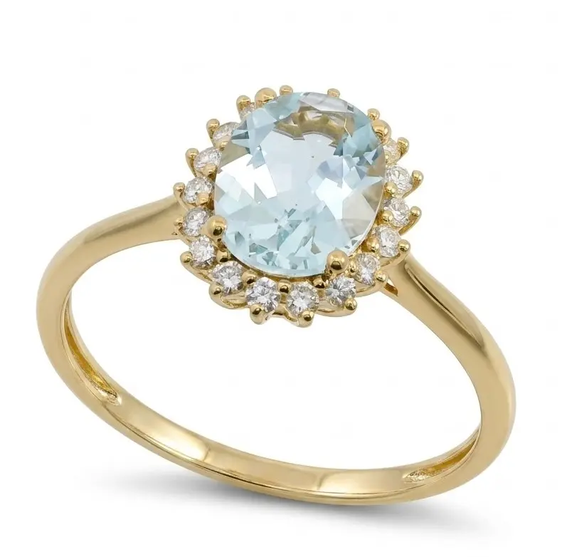SORTIJA  AGUA MARINA 8x6MM( 1.12 CT) Y  BRILLANTES Di 18 RD SI H 0.15  CT TW.SI H