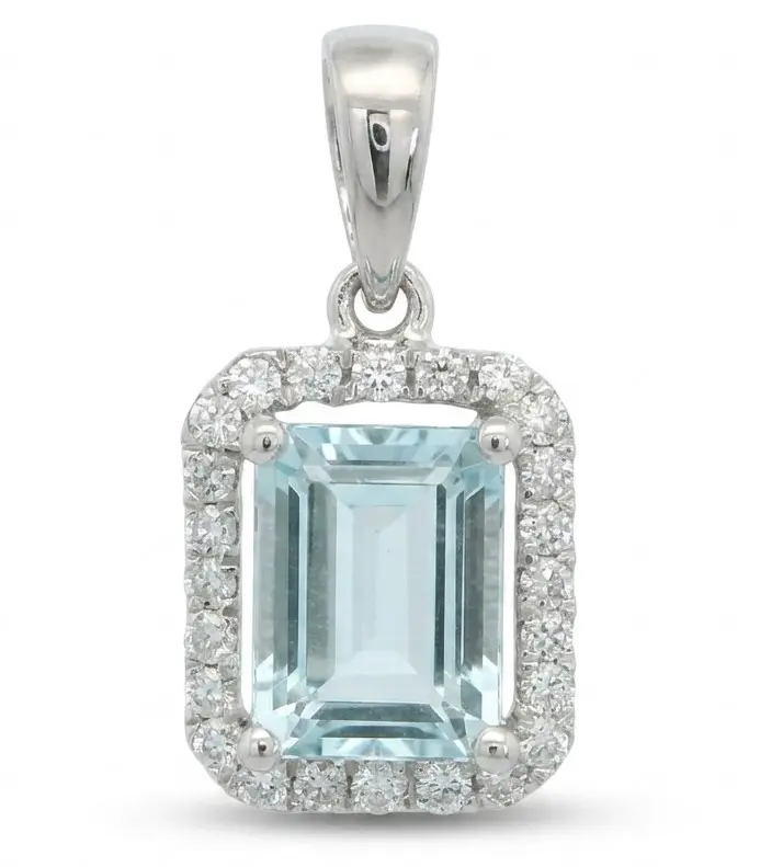 7x5MM AND 1.10 CT AQUAMARINE PENDANT WITH H-SI DIAMONDS(0.14 CT TW)